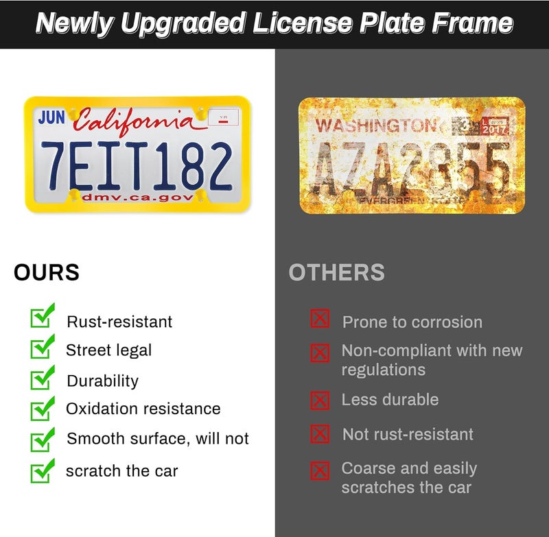 alpmosn 2PCS Stainless Steel License Plate Frames, 4 Holes Car Licence Plate Covers with Screws Washers and Caps, Car Exterior Accessories, License Plate Holder for US Vehicles (Yellow) - Image 5